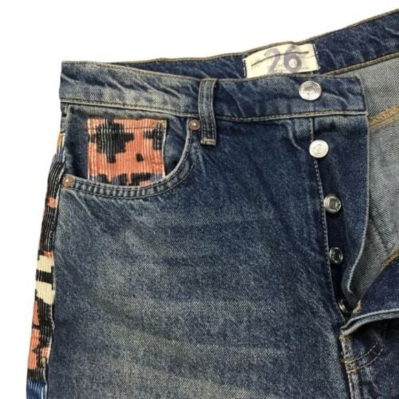 Free People Blue Jeans with Multicolor Tribal Pattern NWOT - Picture 5 of 10